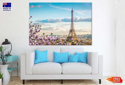 Pink Flowers & Eiffel Tower View Photograph Print 100% Australian Made