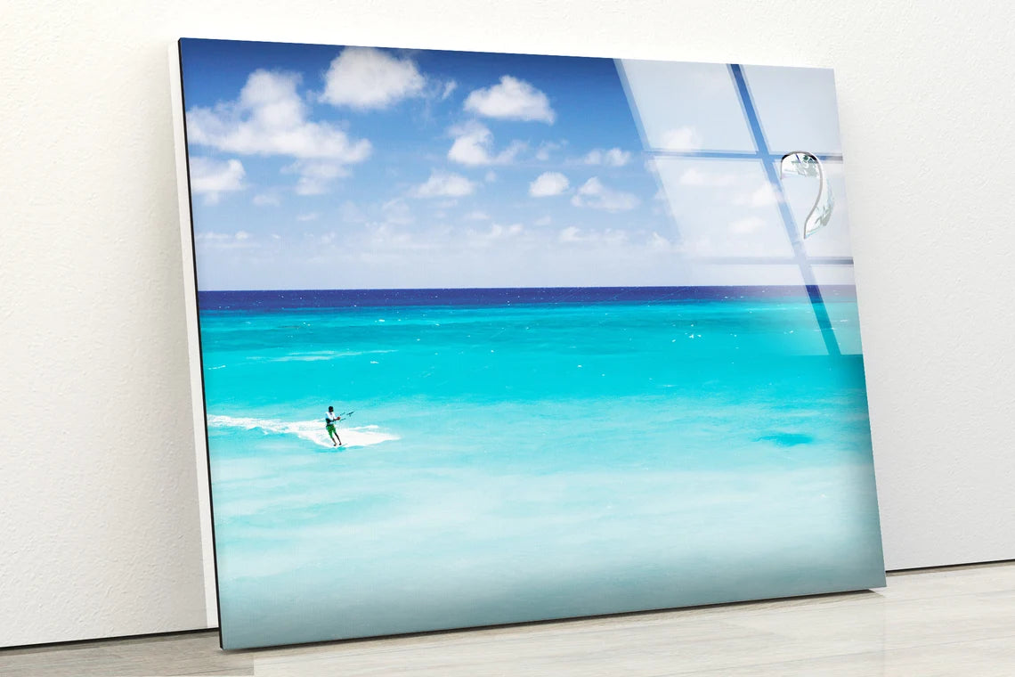 Kite Surfer on Sea Scenery Photograph Acrylic Glass Print Tempered Glass Wall Art 100% Made in Australia Ready to Hang