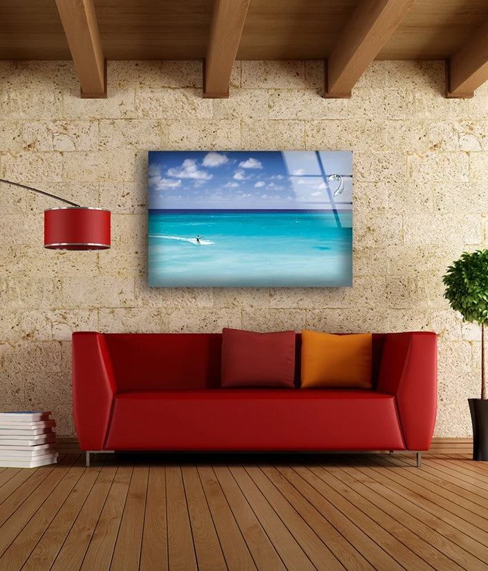 Kite Surfer on Sea Scenery Photograph Acrylic Glass Print Tempered Glass Wall Art 100% Made in Australia Ready to Hang