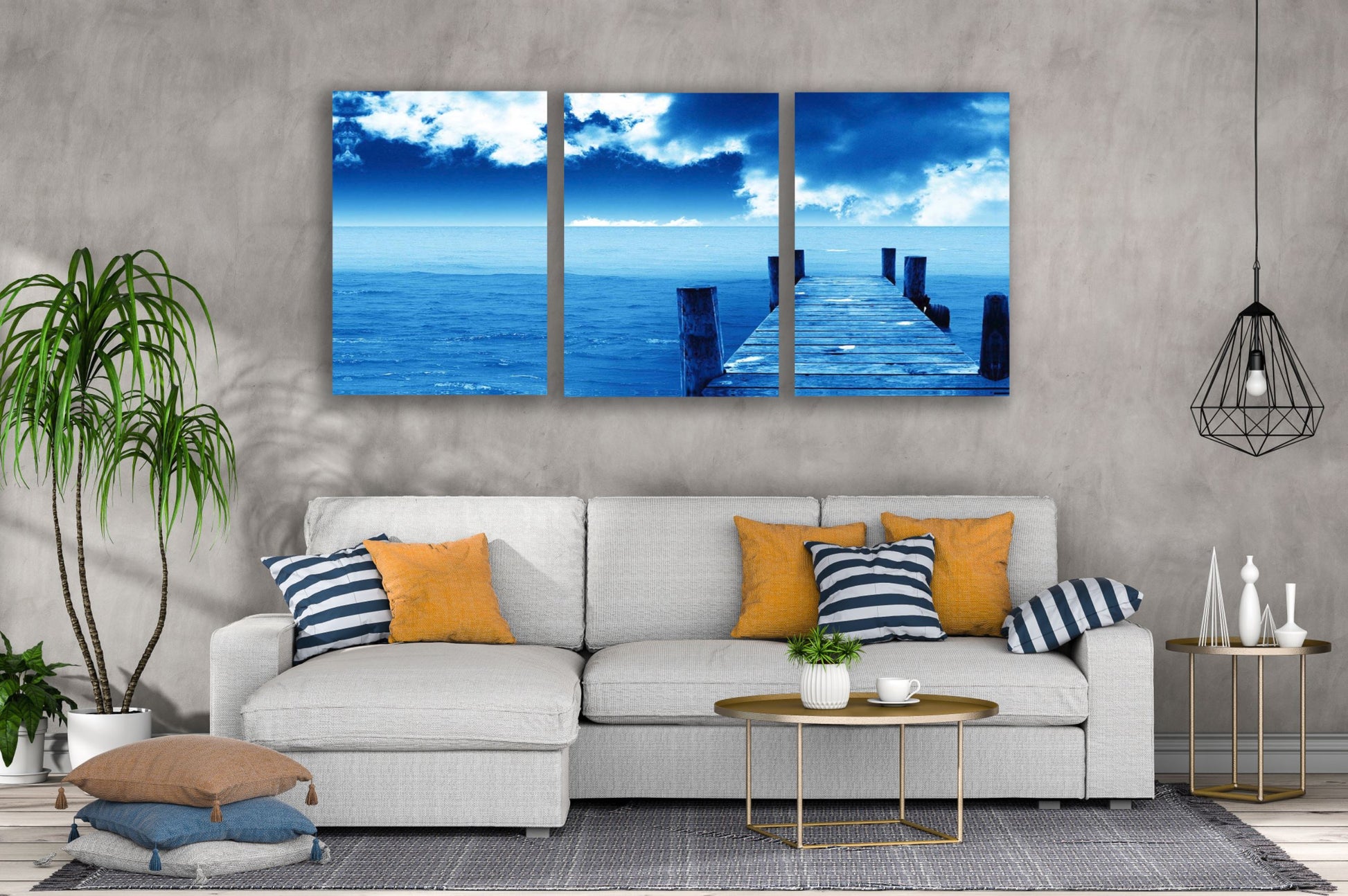 3 Set of Wooden Pier Over Beach View Photograph High Quality Print 100% Australian Made Wall Canvas Ready to Hang