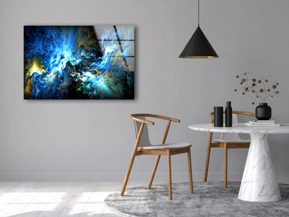 Blue Gold & White Abstract Design Acrylic Glass Print Tempered Glass Wall Art 100% Made in Australia Ready to Hang