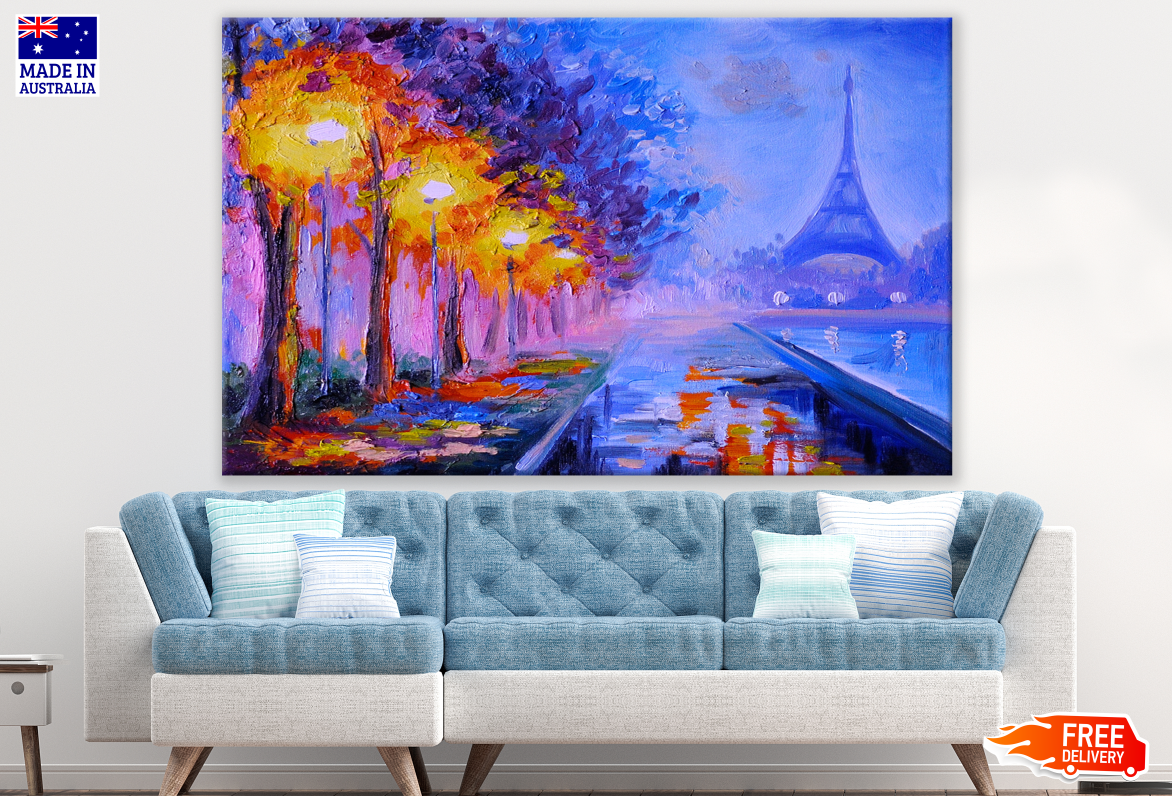 Eiffel Tower Paris Night Painting Print 100% Australian Made