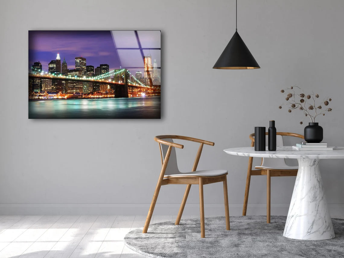 City & Sea Night Scenery Photograph Acrylic Glass Print Tempered Glass Wall Art 100% Made in Australia Ready to Hang