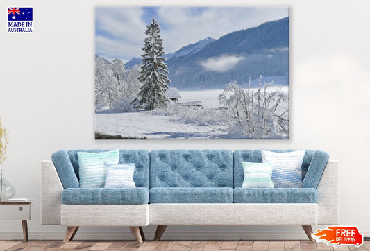 Snow Covered Tree & Mountains Photograph Print 100% Australian Made