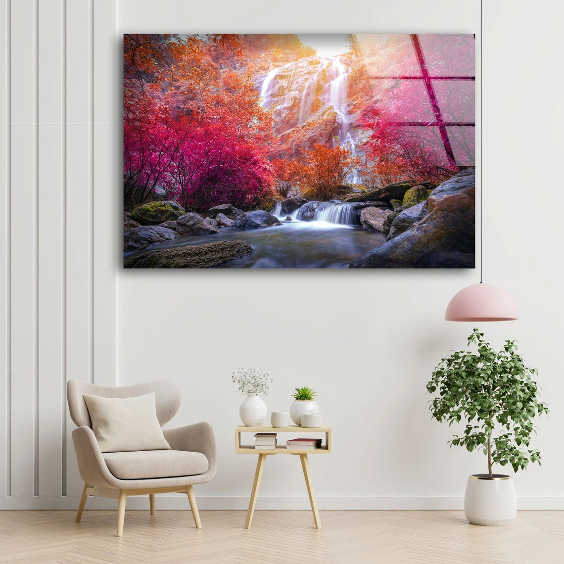 Waterfall in Colorful Forest Photograph Acrylic Glass Print Tempered Glass Wall Art 100% Made in Australia Ready to Hang