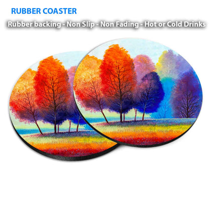 Autumn River Painting Coasters Wood & Rubber - Set of 6 Coasters