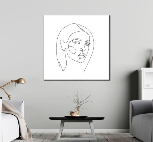 Square Canvas Woman Face Line Art Design High Quality Print 100% Australian Made