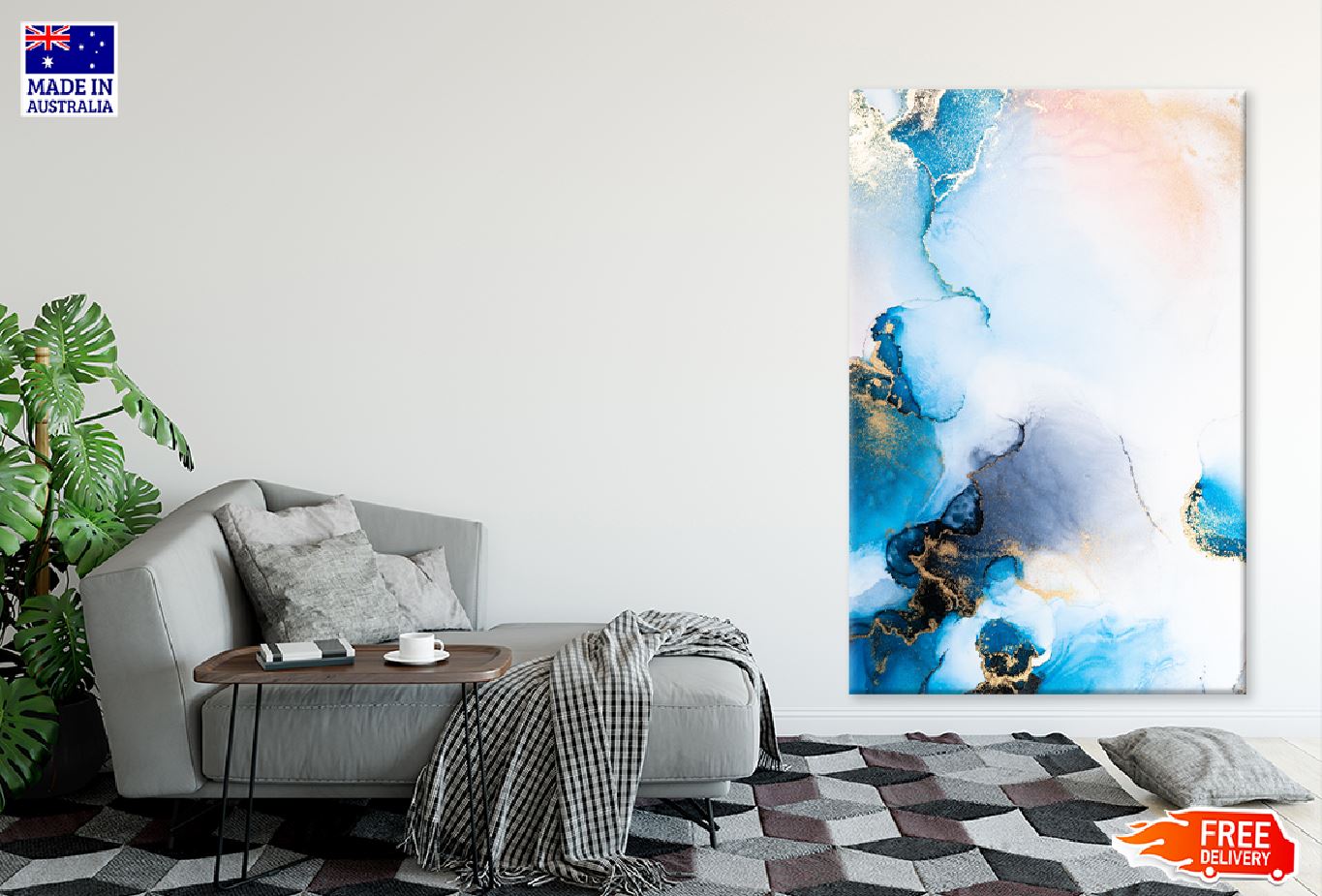 Blue & Gold Liquid Abstract Design Print 100% Australian Made