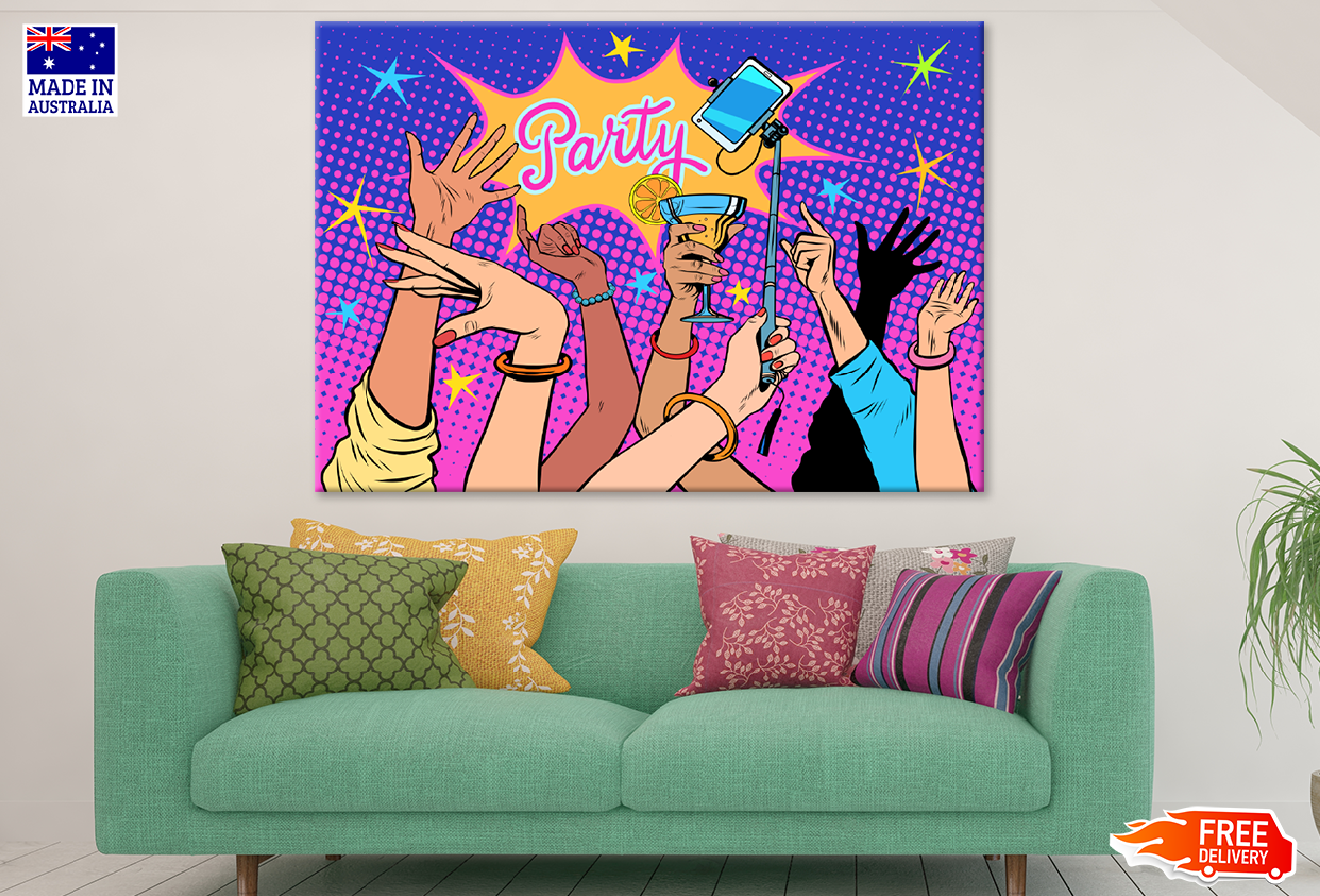 Party Quote & Hands Vector Art Print 100% Australian Made