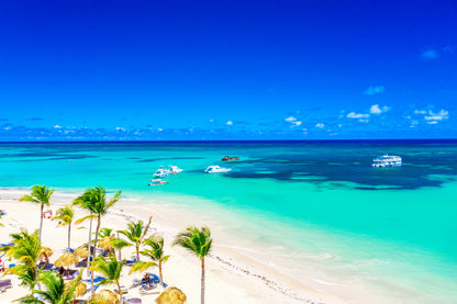 Bavaro Beach with Boats & Trees View Photograph Print 100% Australian Made