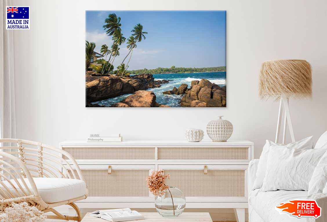 Sea Waves on Rocks with Palms Photograph Print 100% Australian Made