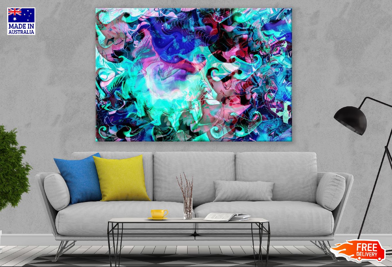 Blue Pink & Green Trippy Abstract Design Print 100% Australian Made