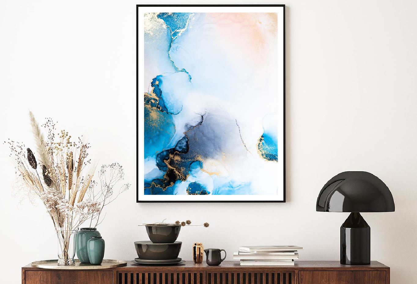 Blue & Gold Liquid Abstract Design Home Decor Premium Quality Poster Print Choose Your Sizes