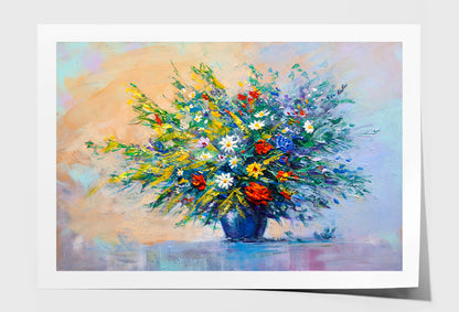 Flowers with Plants Vase Oil Painting Wall Art Limited Edition High Quality Print Unframed Roll Canvas None