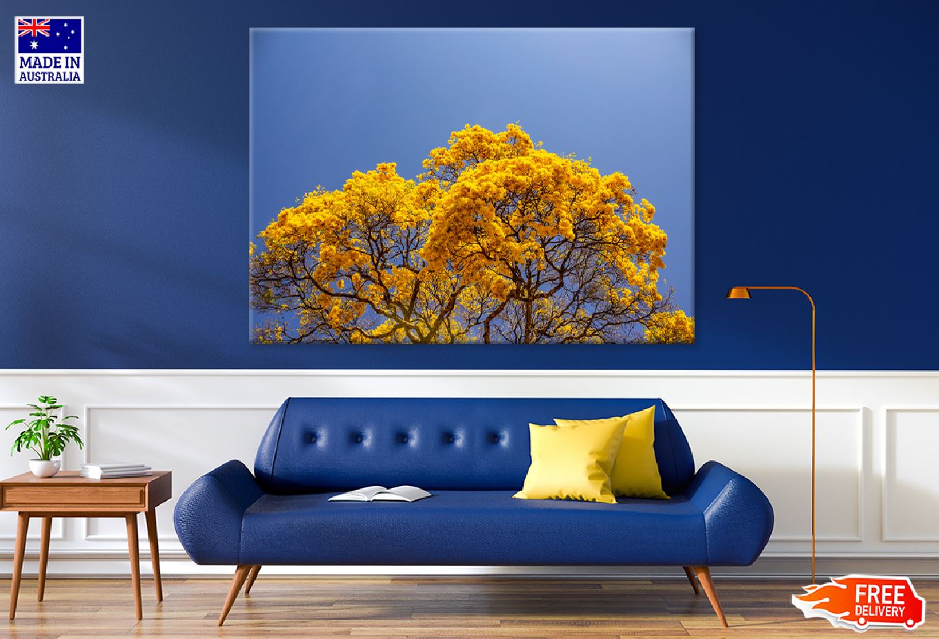 Yellow Autumn Tree Blue Sky View Photograph Print 100% Australian Made