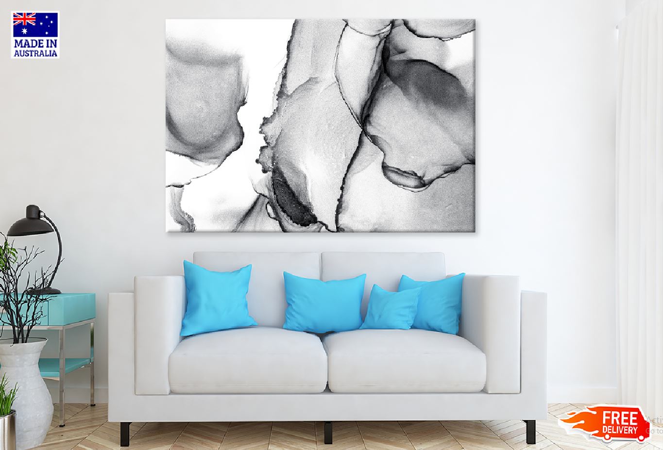 Black Metallic Ink Fluid Abstract Design Print 100% Australian Made