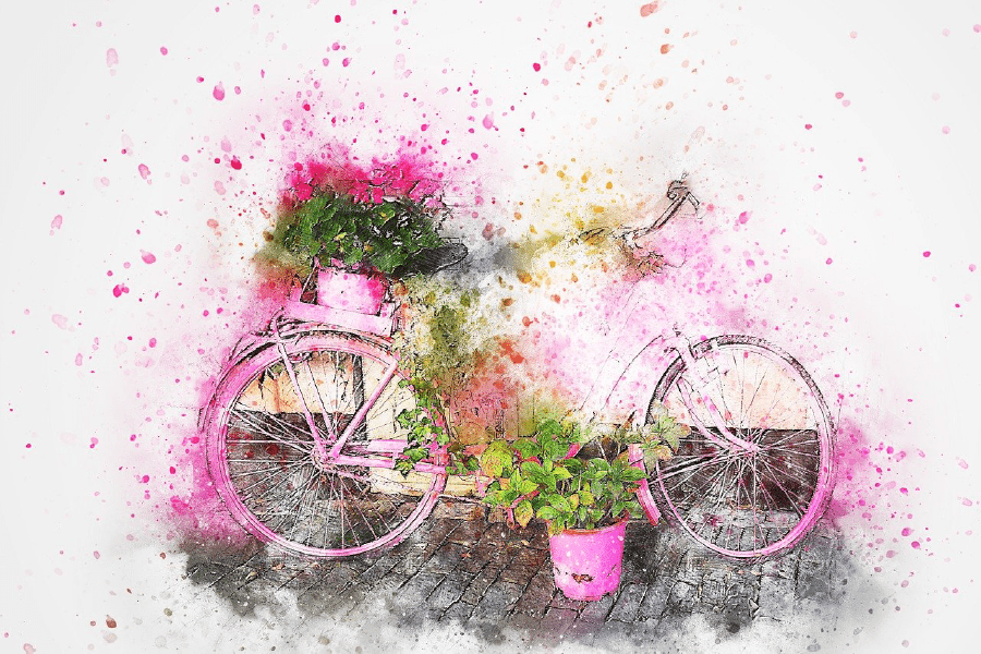 Bisycle with Flower Vase Abstarct Watercolor Painting Print 100% Australian Made
