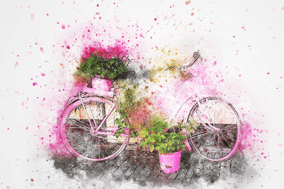 Bisycle with Flower Vase Abstarct Watercolor Painting Print 100% Australian Made