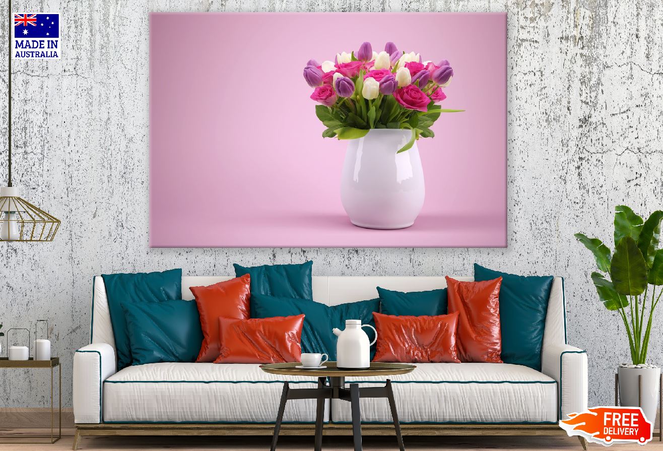 Purple Tulip & Rose Flowers Vase Photograph Print 100% Australian Made