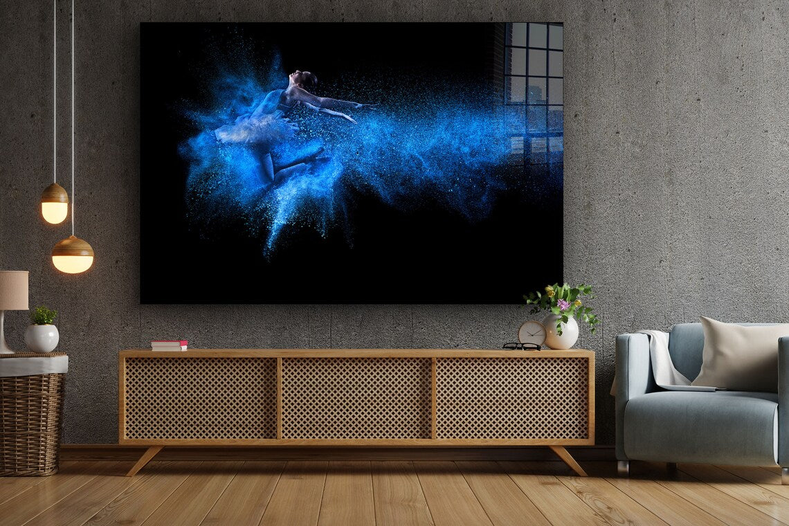 Blue Ballerina Abstract Print Tempered Glass Wall Art 100% Made in Australia Ready to Hang