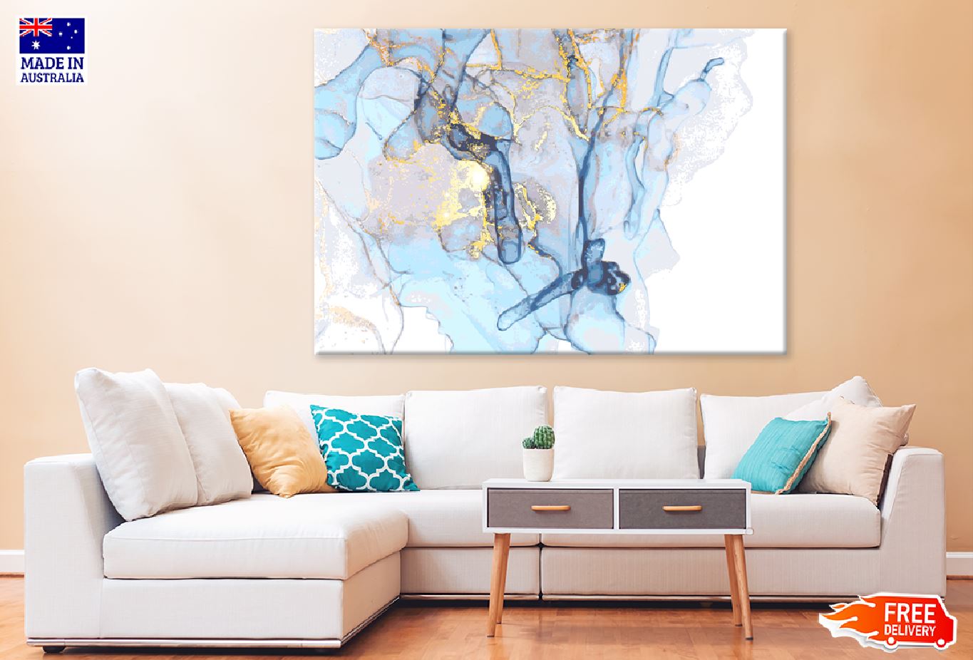 Pink Blue & Gold Splash Abstract Design Print 100% Australian Made