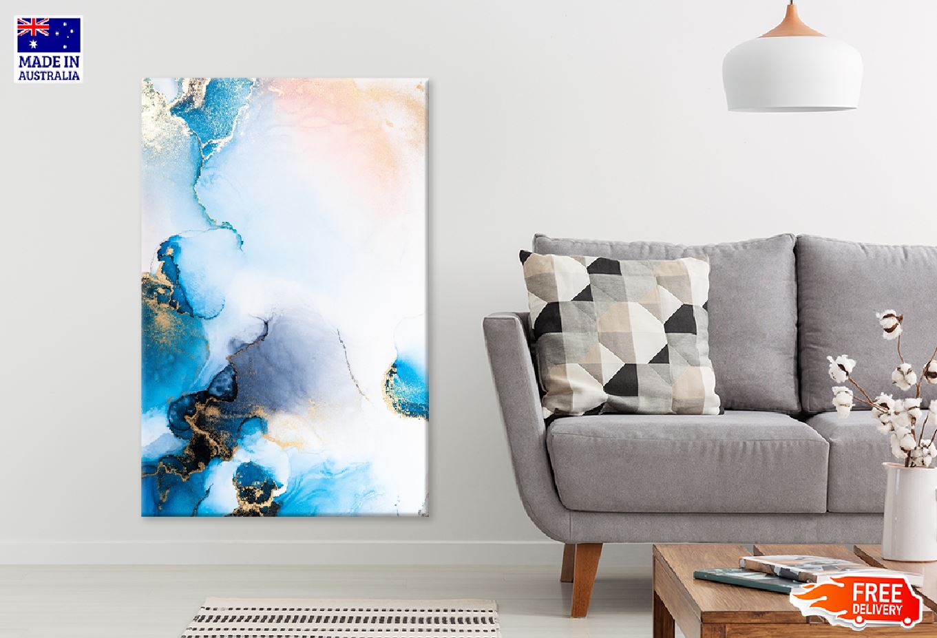 Blue & Gold Liquid Abstract Design Print 100% Australian Made