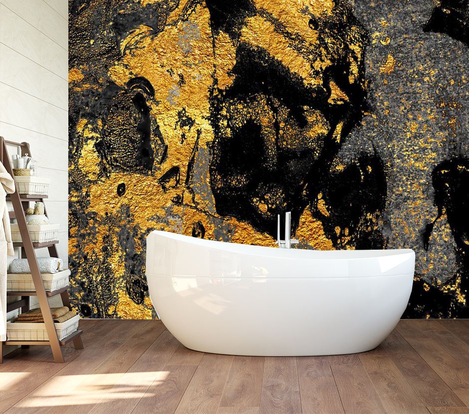 Wallpaper Murals Peel and Stick Removable Gold Black Abstract Design High Quality