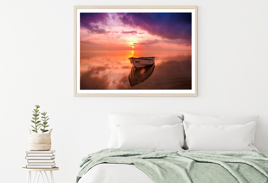 Boat On Sea Sunset Sky View Photograph Home Decor Premium Quality Poster Print Choose Your Sizes