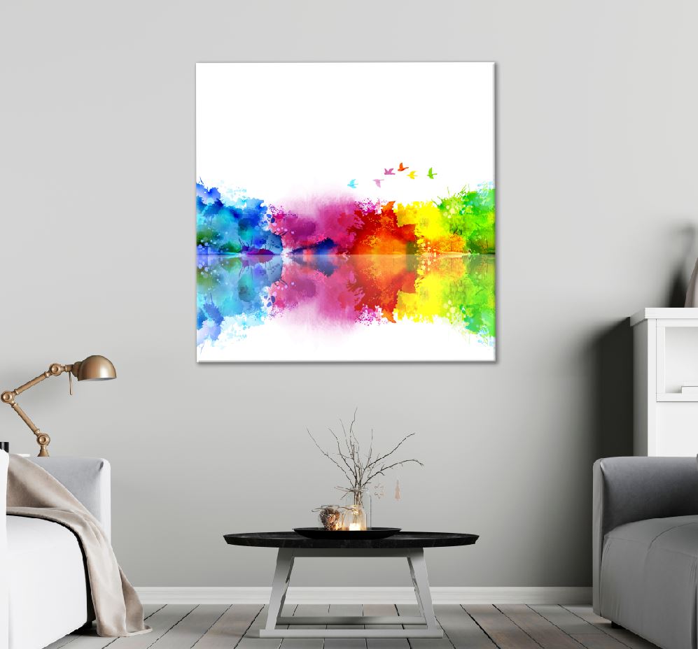 Square Canvas Colorful Birds with Paint Abstract Art High Quality Print 100% Australian Made