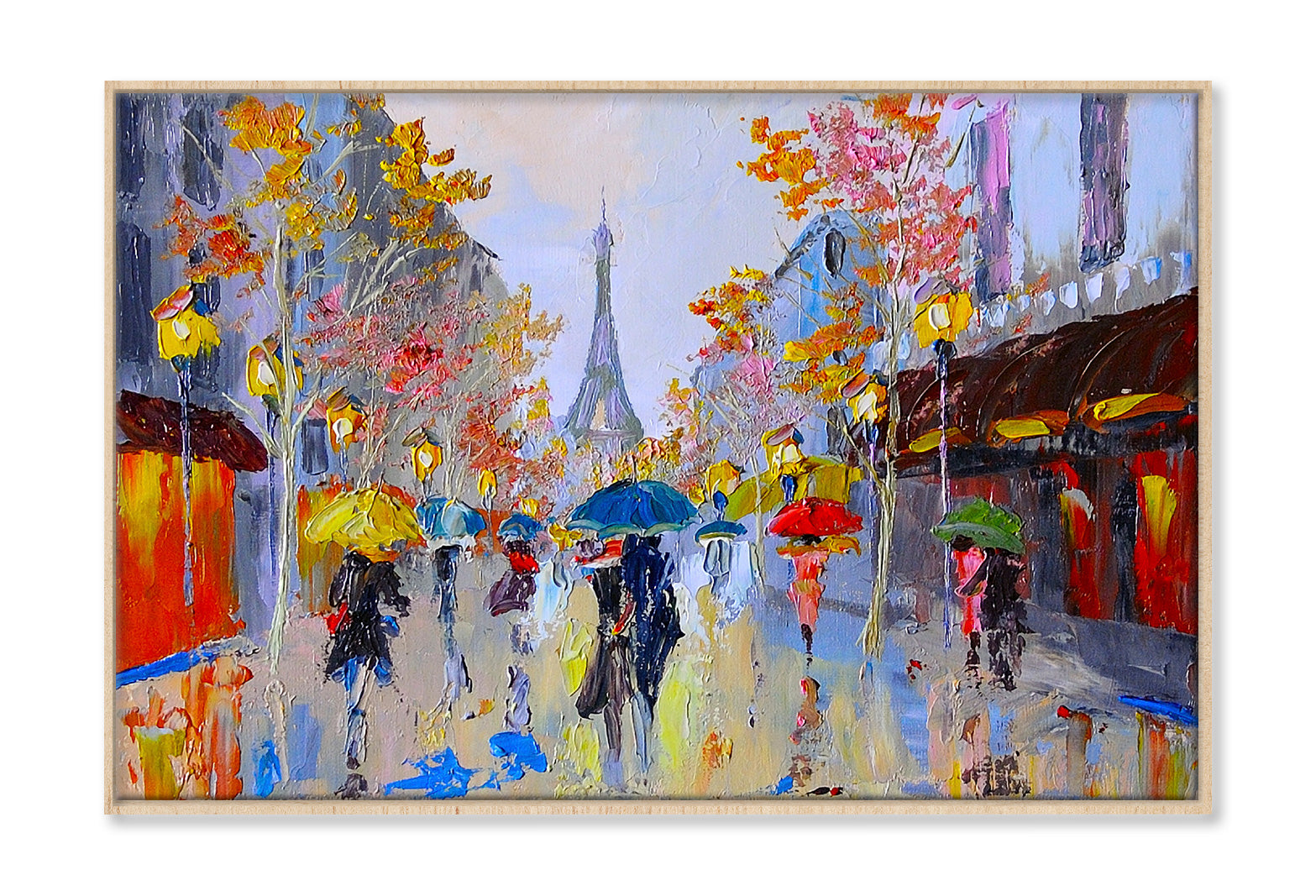 Oil Painting of People in Eiffel Tower Street France Wall Art Limited Edition High Quality Print Canvas Box Framed Natural