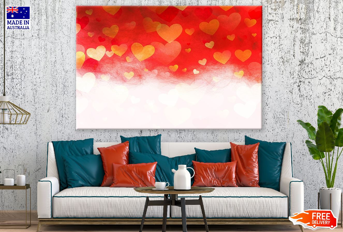Red & White Heart Abstract Design Print 100% Australian Made