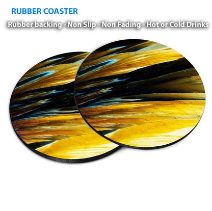 Feather Gold Abstract Coasters Wood & Rubber - Set of 6 Coasters