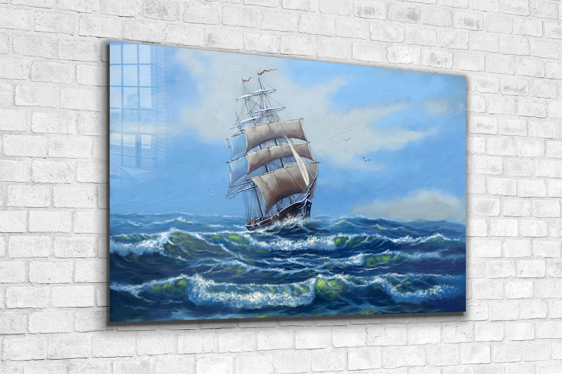 Sail Ship Painting Print Tempered Glass Wall Art 100% Made in Australia Ready to Hang