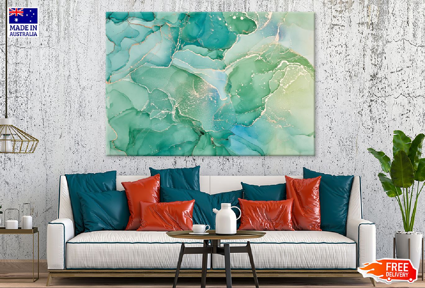 Green & Gold Abstract Fluid Art Design Print 100% Australian Made