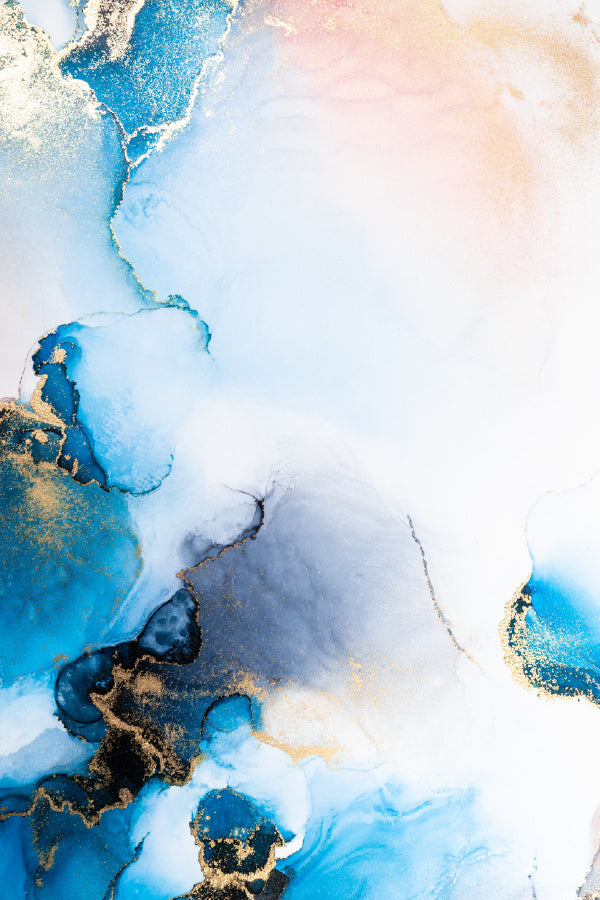 Blue & Gold Liquid Abstract Design Print 100% Australian Made