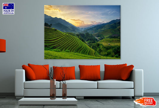 Rice Fields Terraced Sunset View Photograph Print 100% Australian Made