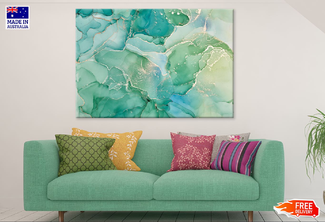 Green & Gold Abstract Fluid Art Design Print 100% Australian Made