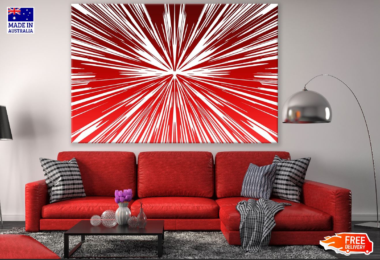 Red White Abstract Design Print 100% Australian Made