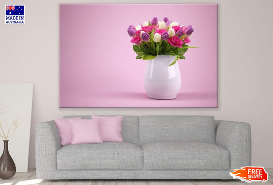 Purple Tulip & Rose Flowers Vase Photograph Print 100% Australian Made