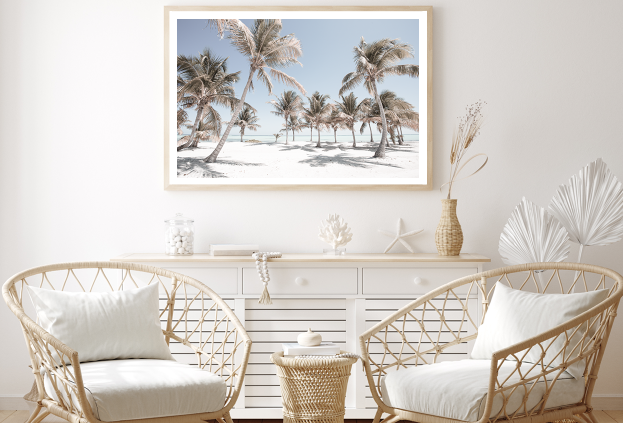 Palm Trees on Sandy Seashore View Photograph Home Decor Premium Quality Poster Print Choose Your Sizes