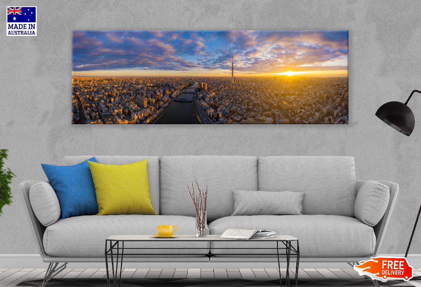 Panoramic Canvas Tokyo City & Sumida River View Photograph High Quality 100% Australian Made Wall Canvas Print Ready to Hang