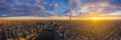 Panoramic Canvas Tokyo City & Sumida River View Photograph High Quality 100% Australian Made Wall Canvas Print Ready to Hang
