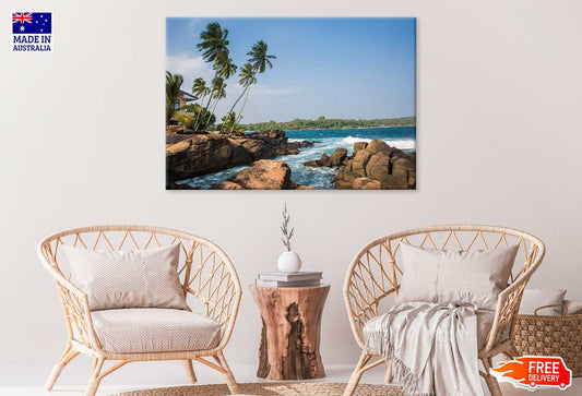Sea Waves on Rocks with Palms Photograph Print 100% Australian Made