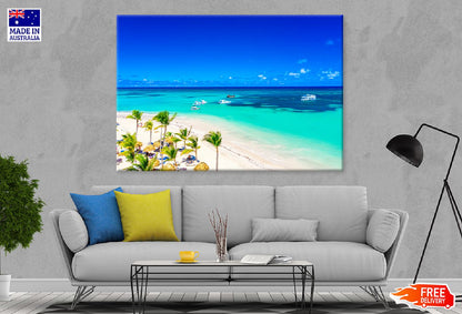 Bavaro Beach with Boats & Trees View Photograph Print 100% Australian Made