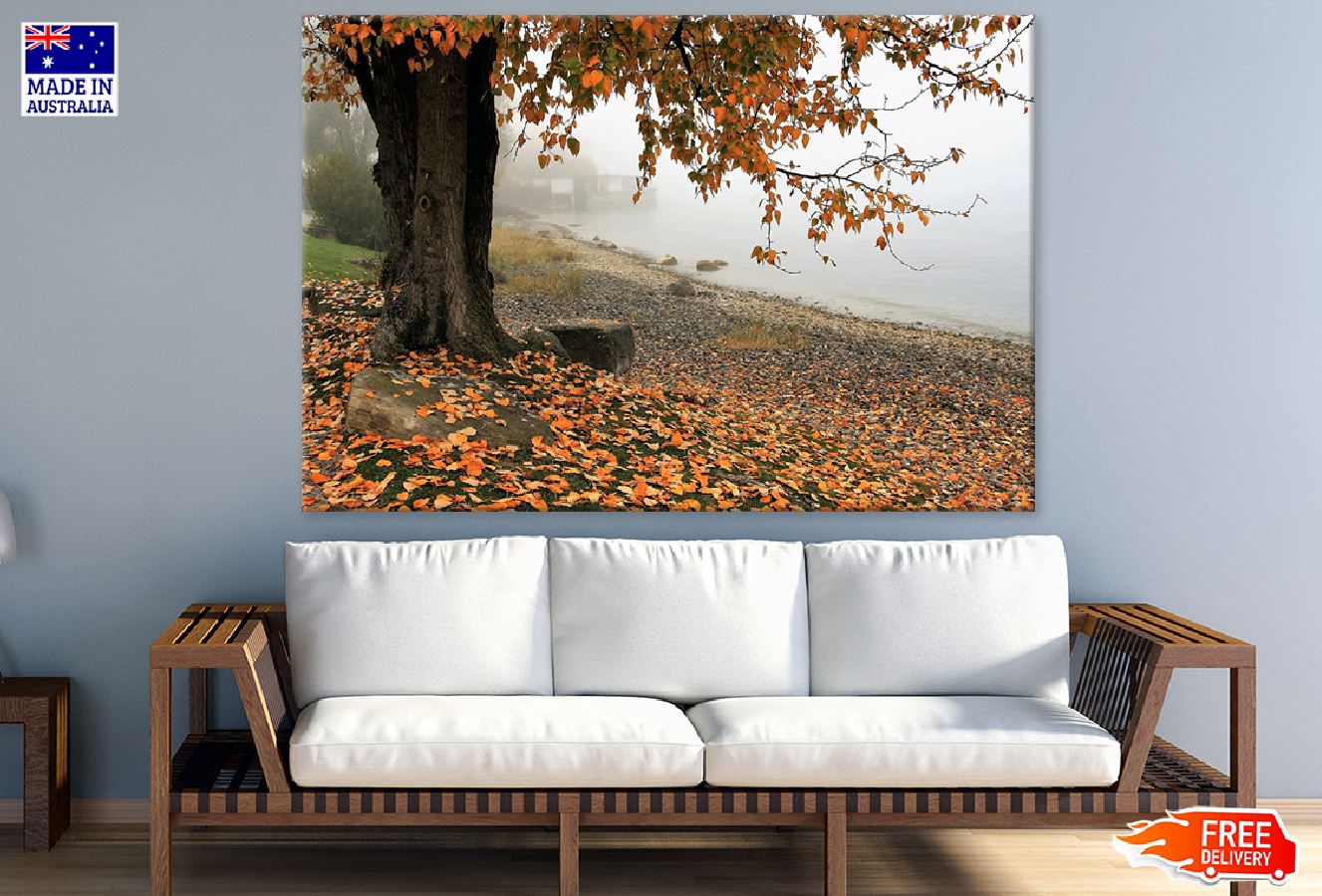 Autumn Tree Near Misty Lake Photograph Print 100% Australian Made