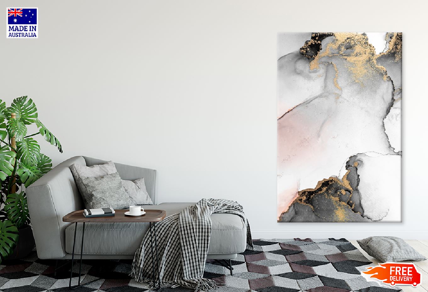 Black & Gold Liquid Ink Abstract Design Print 100% Australian Made
