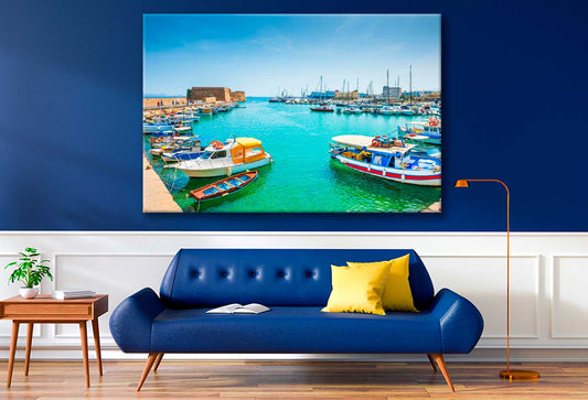 Bella Home Boats Parked in Bay & Sky View Print Canvas Ready to hang