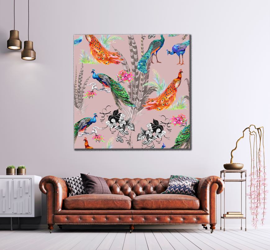 Square Canvas Peacock Birds on Flower Tree Art High Quality Print 100% Australian Made