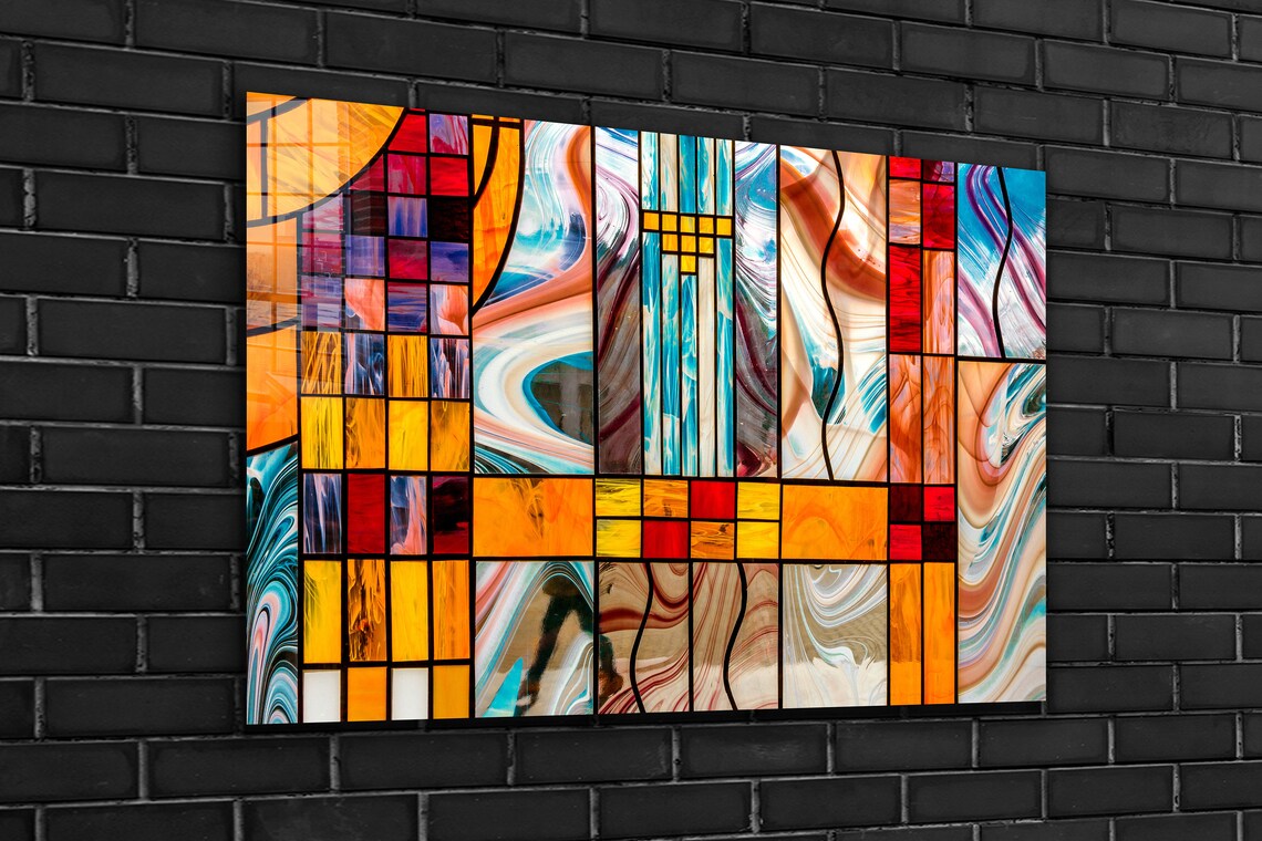 Colorful Abstract Print Tempered Glass Wall Art 100% Made in Australia Ready to Hang