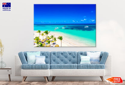 Bavaro Beach with Boats & Trees View Photograph Print 100% Australian Made